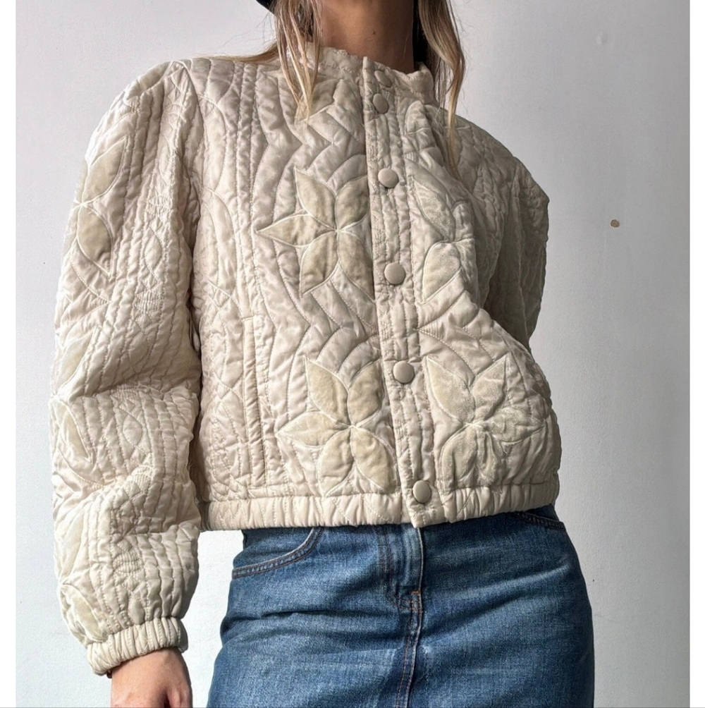 Quilted Cream Women's Button-Up Jacket